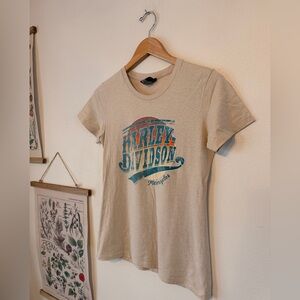 Harley Davidson - Small - Tan Tee with Logo
